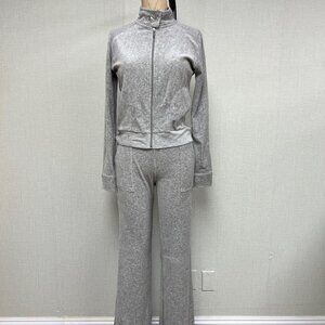 Vintage New Y2K Deadstock Rampage Velour Track Suit Pants Jacket Gray Medium